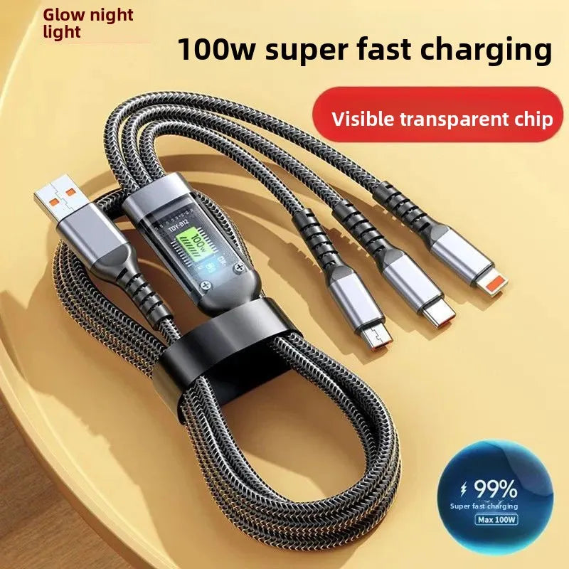 100W Three-in-One Fast Charging Data Cable