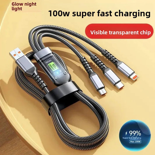 100W Three-in-One Fast Charging Data Cable