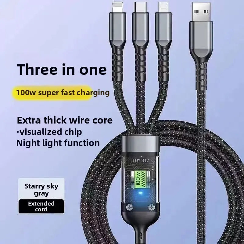 100W Three-in-One Fast Charging Data Cable